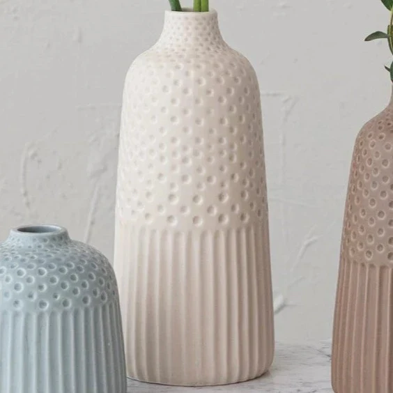 Debossed Stoneware Vases with Matte Glaze - Image 9