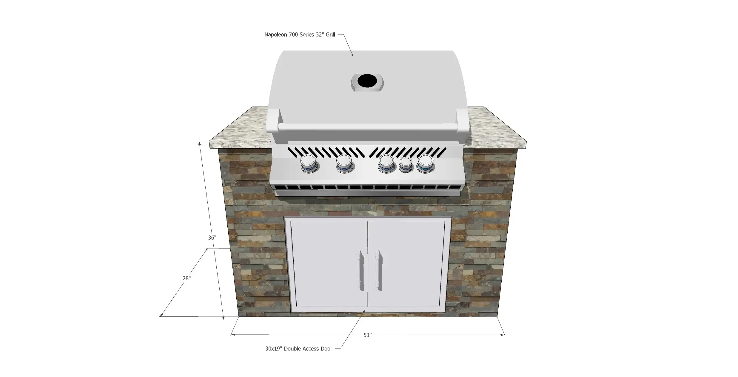 Napoleon BIG32RB Gas BBQ Grill Island with 30x19 Double Access Doors - Image 3